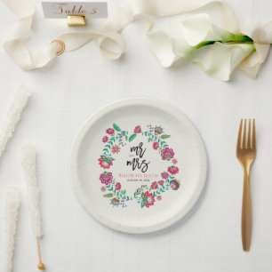 cheerful folk flowers multicolor wedding paper plate