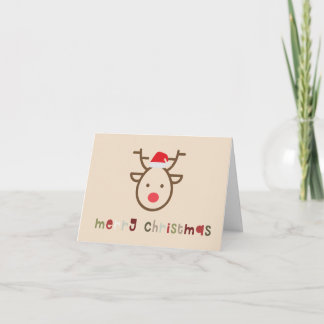 Cheerful, fun, minimalist reindeer in santa hat card