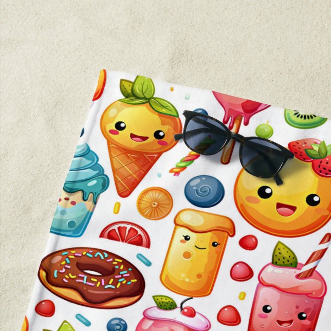  Cheerful funny cute sweets  Beach Towel (In Situ)