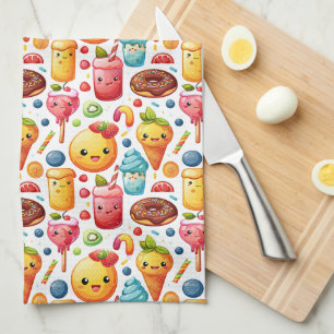 Cheerful funny cute sweets Kitchen Towel