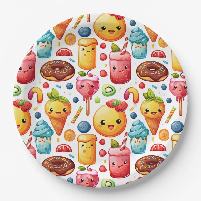 Cheerful funny cute sweets  Paper Plate (Front)