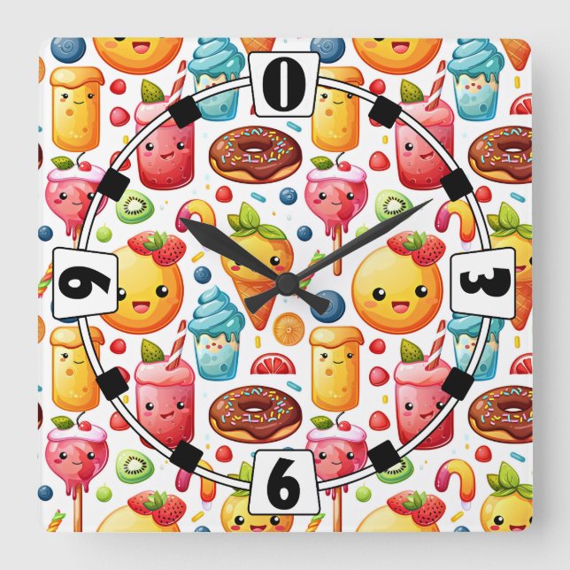  Cheerful funny cute sweets  Square Wall Clock (Front)