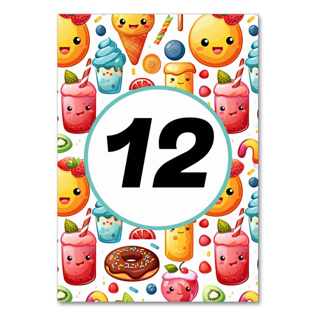  Cheerful funny cute sweets  Table Number (Front)