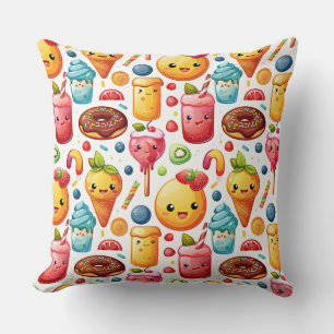 Cheerful funny cute sweets Throw Pillow