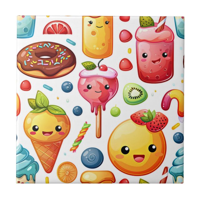 Cheerful funny cute sweets  Tile (Front)