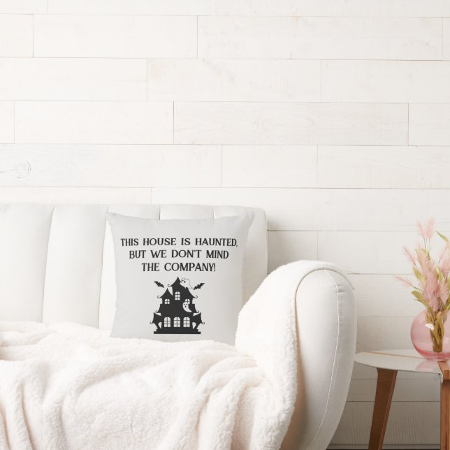 Cheerful Funny Haunted House Halloween Throw Pillow (Couch)