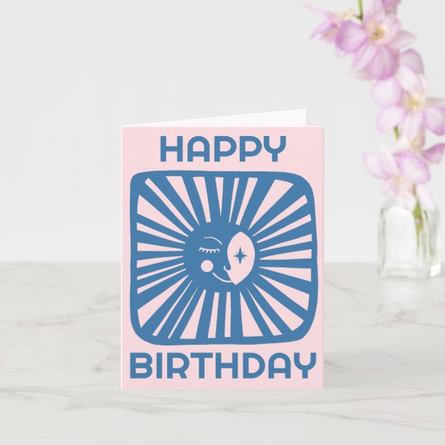 Cheerful Glow Moon HAPPY BIRTHDAY Customize BDAY Card (Orchid)