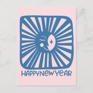 Cheerful Glow Moon HAPPY NEW YEAR Customize It Postcard