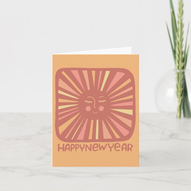 Cheerful Glow Sun HAPPY NEW YEAR Customize It  Card (Front)