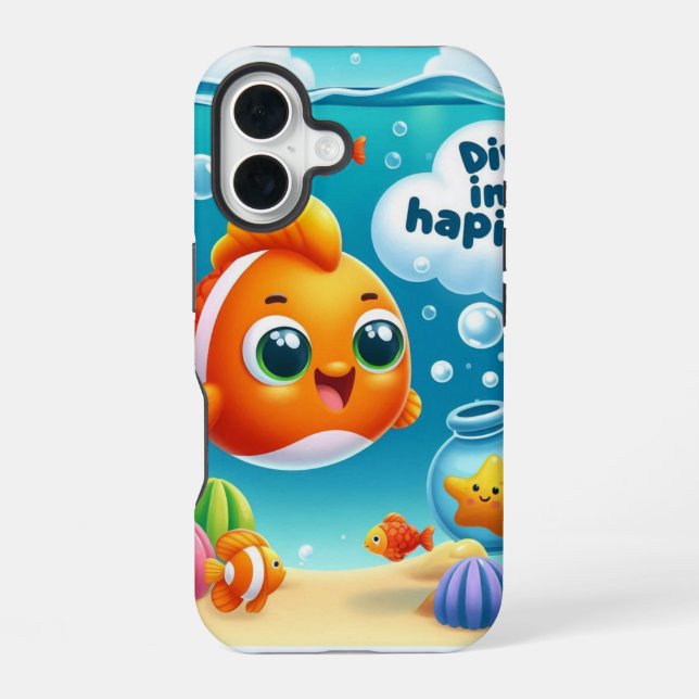 Cheerful Goldfish iPhone 16 Case (Back)