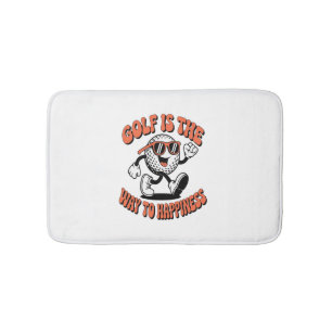 Cheerful Golf Ball Mascot Bath Mat