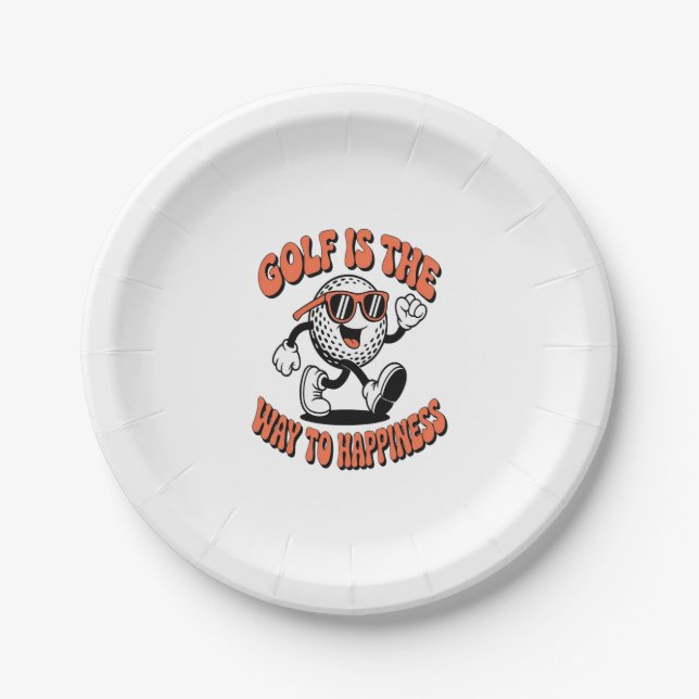 Cheerful Golf Ball Mascot Paper Plate (Front)