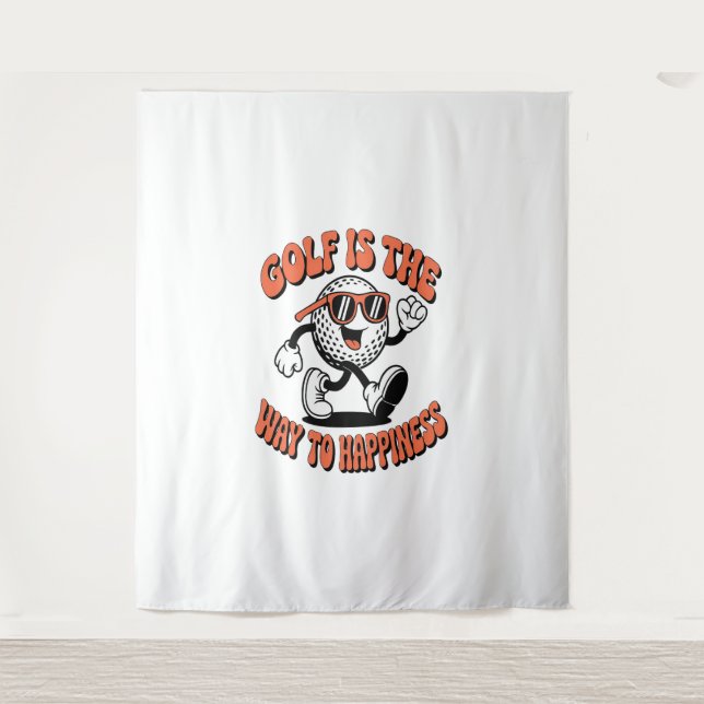Cheerful Golf Ball Mascot Tapestry (Front)