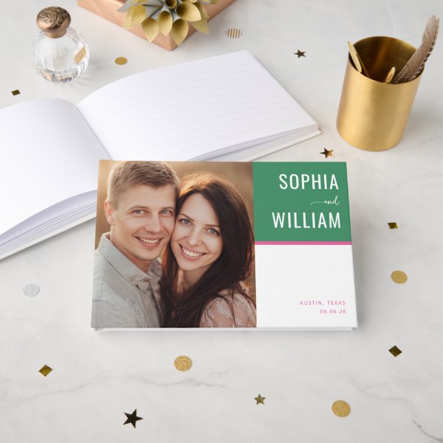 Cheerful Green Minimalist Wedding Guest Book (Front Open)