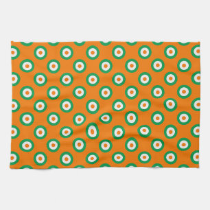 Cheerful Green/White/Orange Dots on Orange Kitchen Towel