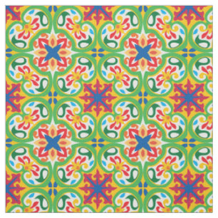 Cheerful green, yellow and red Azulejo Fabric