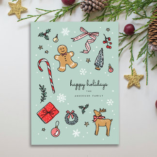 Cheerful Hand Drawn Holiday Illustrations Card