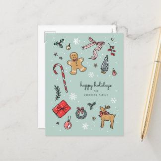 Cheerful Hand Drawn Holiday Illustrations Postcard