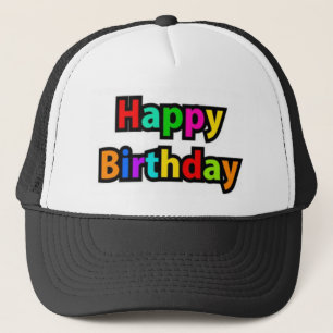 Cheerful Happy Birthday Text Trucker Hat