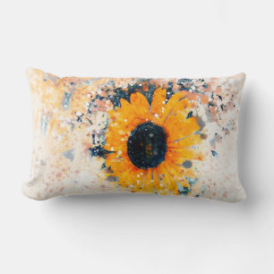cheerful happy sunflower watercolor design lumbar pillow