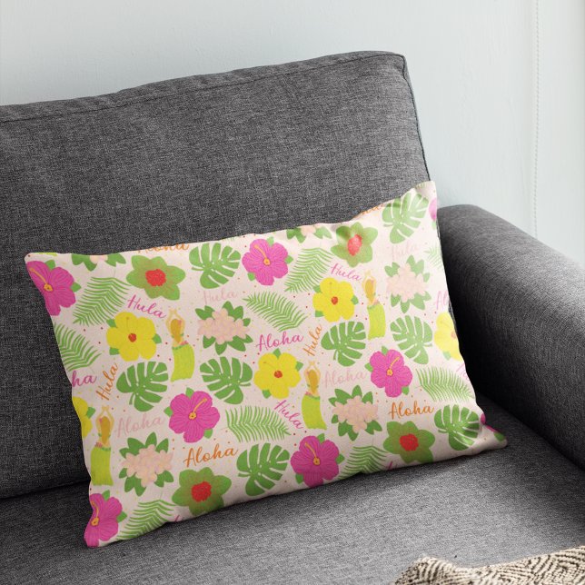 Cheerful Hawaiian Hula Dancer Accent Art Pillow (Tropical Hawaiian Flower Aloha Hula Woman Accent Pillow)