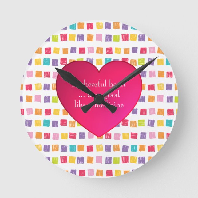 Cheerful Heart Colourful Pattern Round Clock (Front)