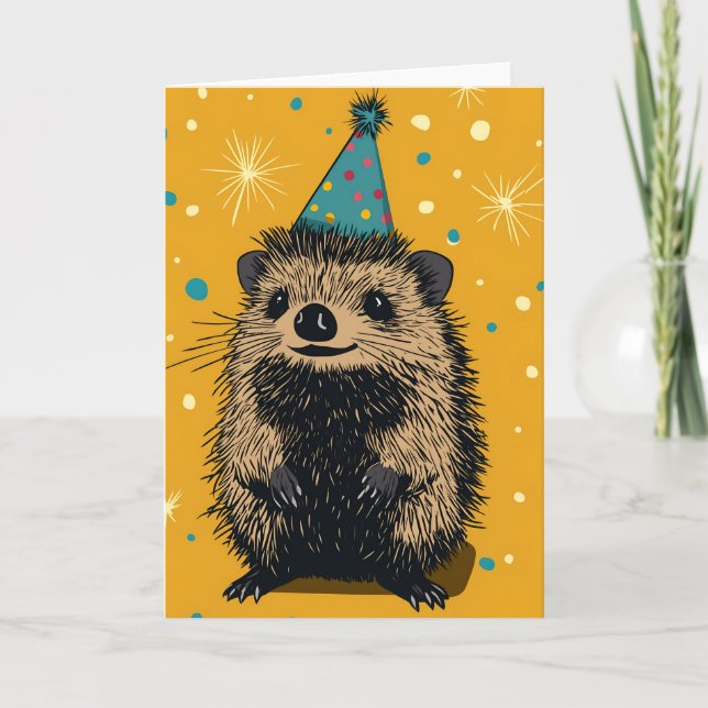 Cheerful Hedgehog Birthday Party Greeting Card (Front)