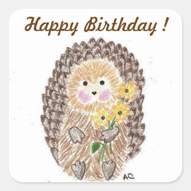 Cheerful hedgehog birthday stickers (Front)