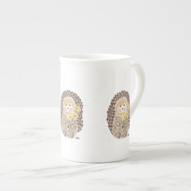 Cheerful hedgehog bone China mug (Front Right)