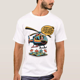 Cheerful Helicopter Pilot Scenic Detour Cartoon T-Shirt