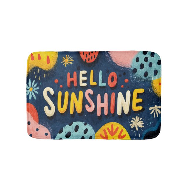Cheerful "Hello Sunshine" Greeting  Bath Mat (Front)