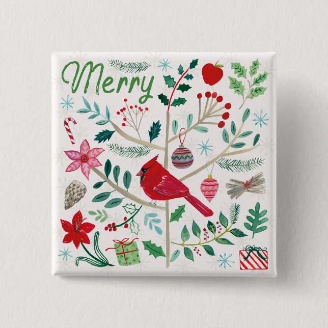 Cheerful Holiday - Merry 2 Inch Square Button (Front)