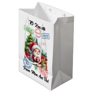 Cheerful Holiday Sticker Santa Medium Gift Bag