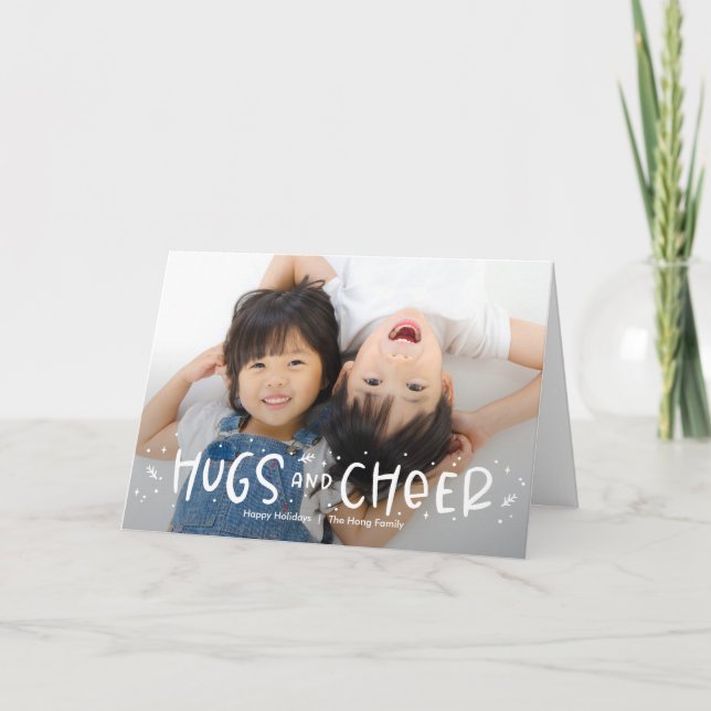 Cheerful Hug Editable Colour Holiday Photo Card (Front)