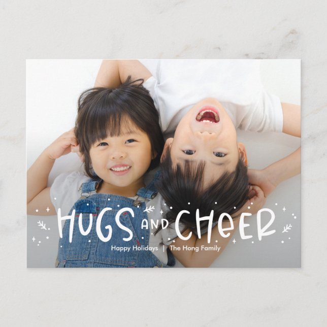 Cheerful Hug Editable Colour Photo Holiday Postcar (Front)