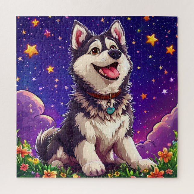 Cheerful Husky Against Starry Sky Jigsaw Puzzle (Vertical)