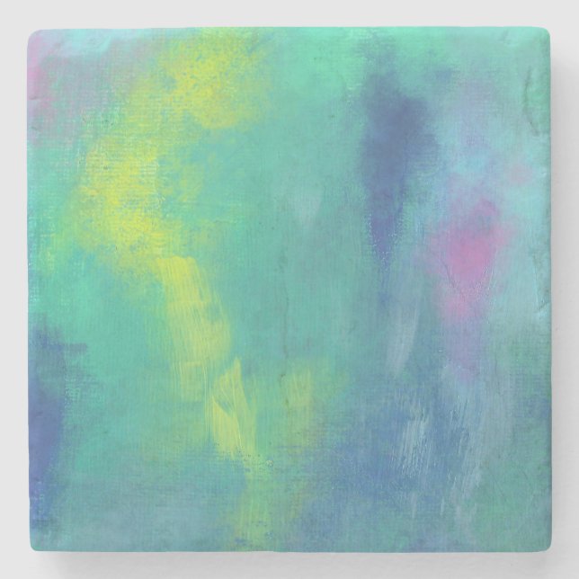 Cheerful Impressionist Abstract in Green and Blue Stone Coaster (Front)