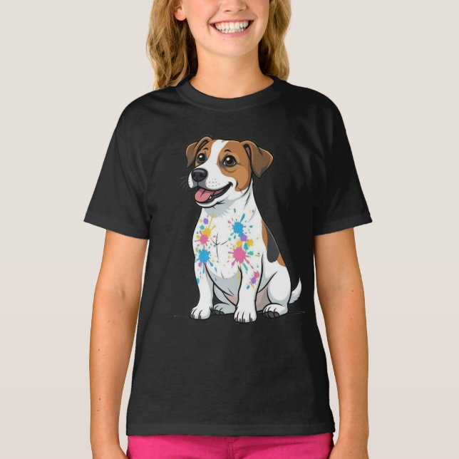 Cheerful Jack Russell Splatter Fun T-Shirt (Front)