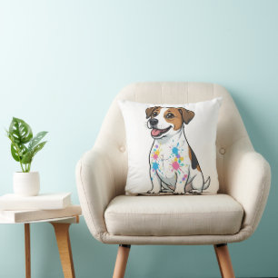 Cheerful Jack Russell Splatter Fun Throw Pillow