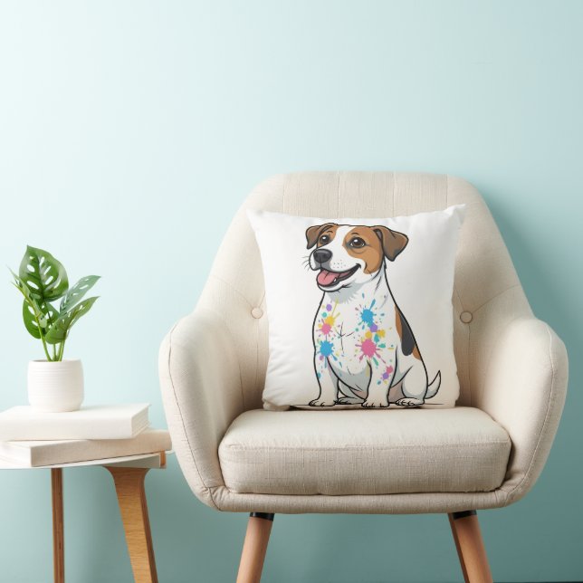 Cheerful Jack Russell Splatter Fun Throw Pillow (Chair)