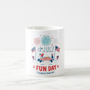 Cheerful July 4th Mug – Cartoon Picnic & Fireworks