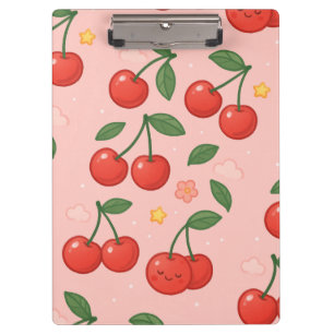 Cheerful Kawaii Cherry Pattern Illustration Clipboard