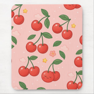 Cheerful Kawaii Cherry Pattern Illustration Mouse Pad