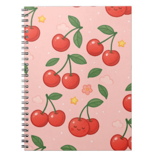 Cheerful Kawaii Cherry Pattern Illustration Notebook