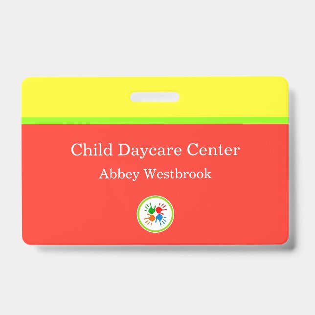 Cheerful Kids Daycare Logo Template Name Badges (Front)