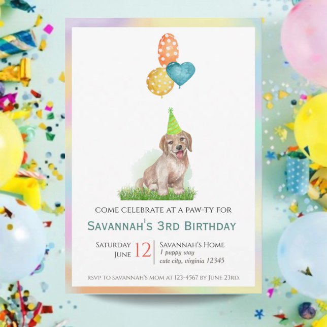 Cheerful Labrador Puppy Birthday Paw-ty Invitation (Cheerful Labrador Puppy Birthday Paw-ty Invitation)