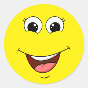 cheerful laughing face classic round sticker