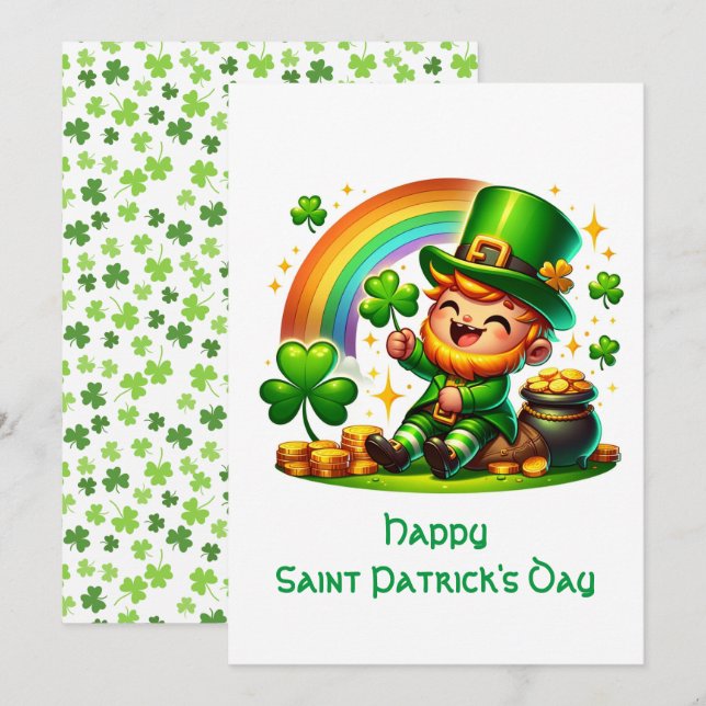 Cheerful Leprechaun: Saint Patrick's Day Festive  Holiday Card (Front/Back)