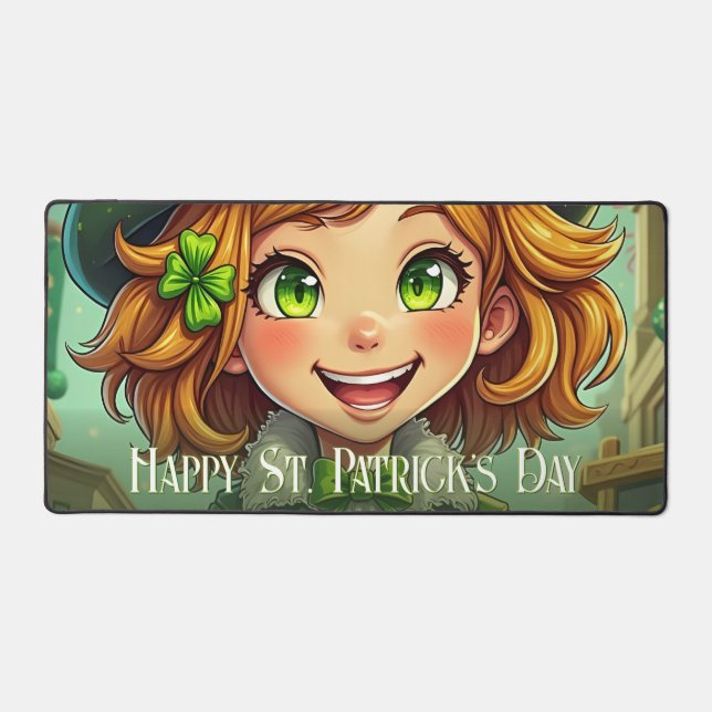 Cheerful Leprechaun - St. Patrick's Day Lucky Char Desk Mat (Front)