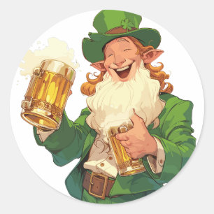  Cheerful Leprechaun Toasting Beer Classic Round Sticker